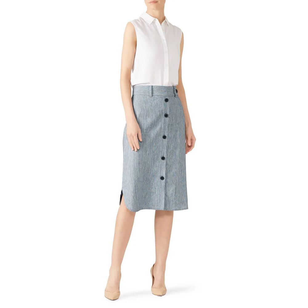 Club Monaco Blue Pinstripe Button-Front Midi Skirt